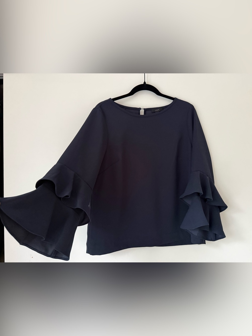 J. Crew Navy Ruffle Sleeve Blouse